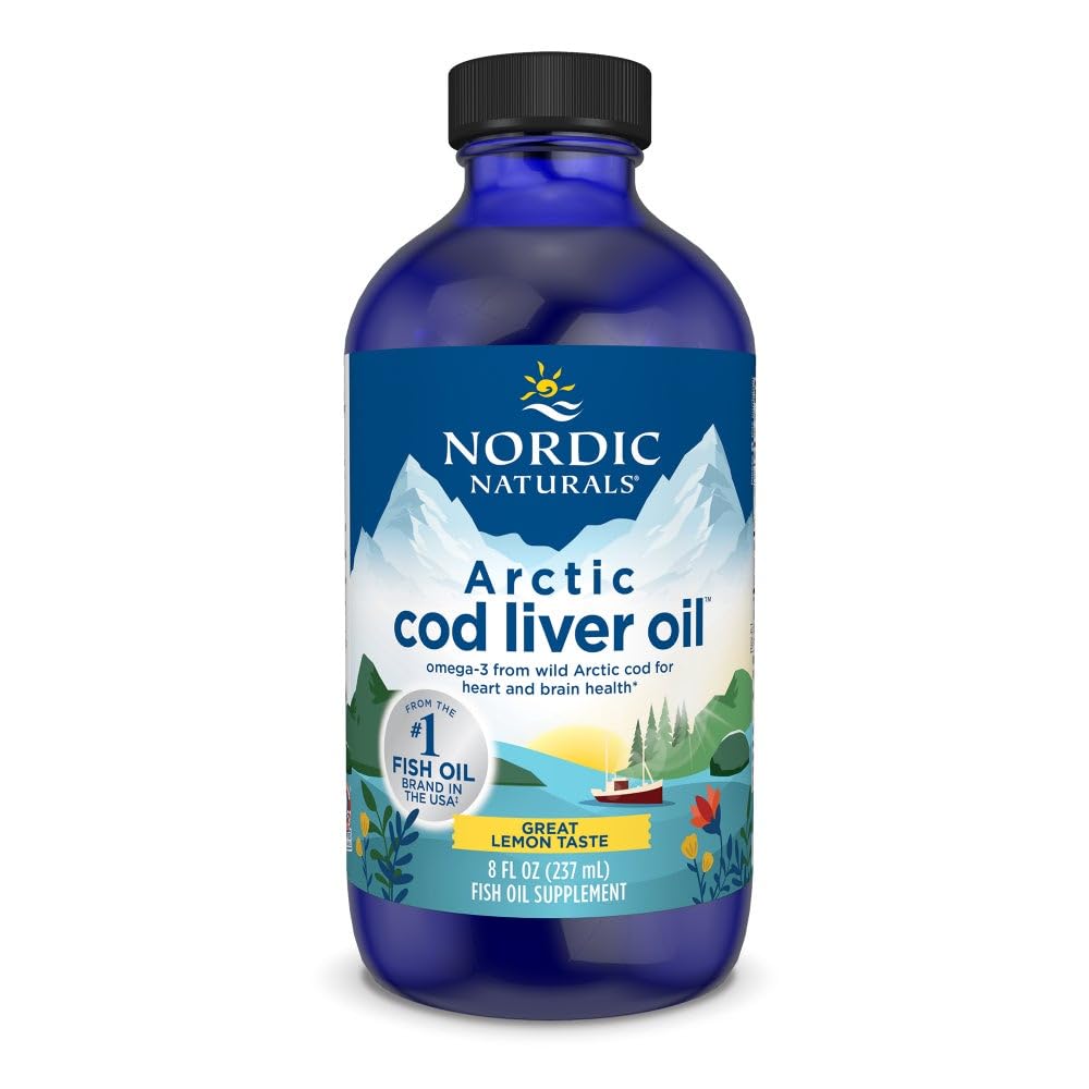 Nordic Naturals Arctic Cod Liver Oil, Lemon - 8 oz - 1060 mg Total Omega-3s with EPA & DHA - Heart & Brain Health, Healthy Immunity, Overall Wellness - Non-GMO - 48 Servings