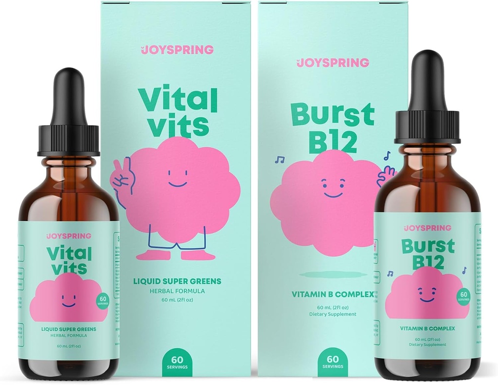 JoySpring Daily Multivitamin & B Complex Bundle ← Niños Vitaminas Naturalmente Fuentes, Non-GMO, Fórmula Líquida no alcohólica, Immunity Health Support ← Vegan &amp; Vegetarian Suplementos