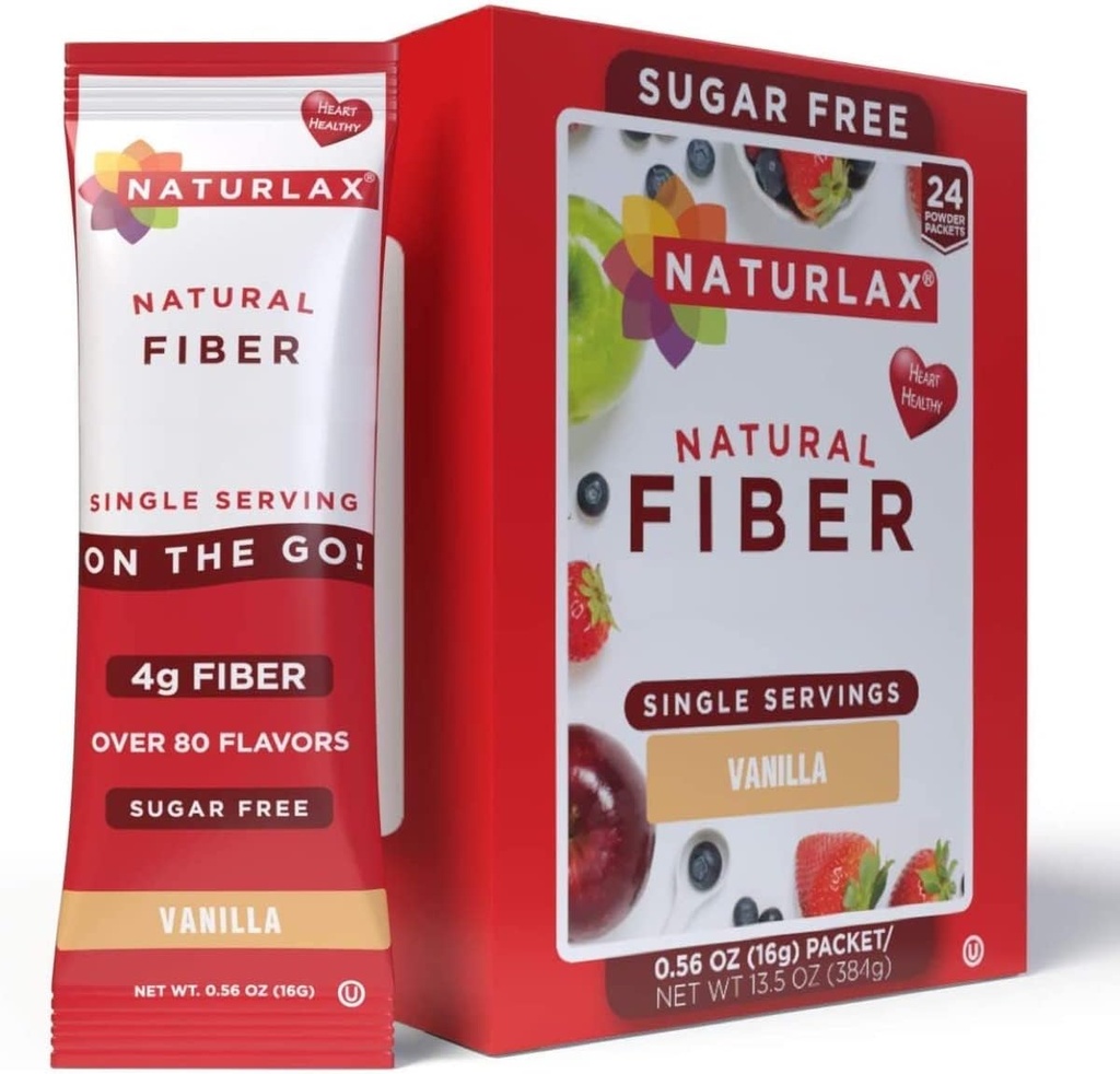 Vainilla sin azúcar Flavored Psyllium Husk, 24 paquetes de fibra