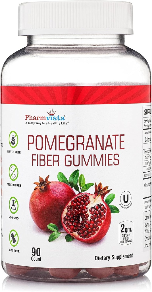 Pomegranate Fiber Gummies for Adults &amp; Kids 100mg - Gluten Free Vegan Pomegranate Supplement Rich in Dietary Fiber Chewables Gummies- 90 Count