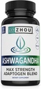 Zhou Ashwagandha - Ashwagandha y Rhodiola para Hombres de Mujeres, Adaptogen Ashwaganda Extracto 1200 mg con Pepper Negro, Apoyo Adaptogénico Suplemento para la calma, Mood, Sleep - 60 cápsulas Vegan