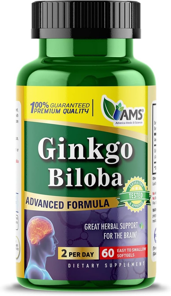 Estados Unidos Medic &amp; Science Ginkgo Biloba 60mg (60 Softgels) ← Brain Booster Suplemento para Hombres y Mujeres ← Mind Enhancer con Herbal Leaf Extract