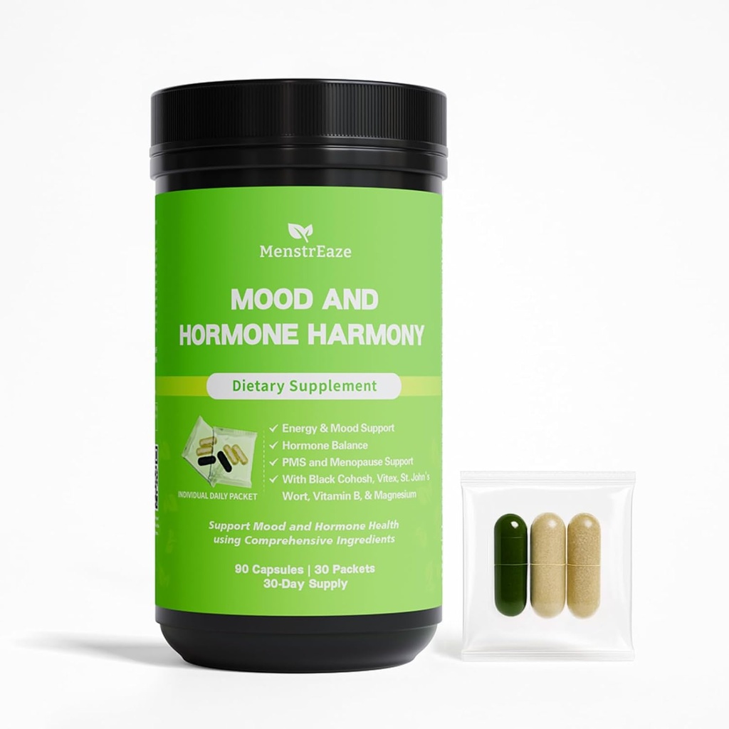 Equilibrio hormonal para las mujeres – PMS Apoyo Suplemento para el Mood, Cáncer Menstrual, Bloqueo, Perimenopause libre de hormonas " Apoyo a la menopausia, Chasteberry, Cohosh Negro, St. John’s Wort, 30 Packets diarios