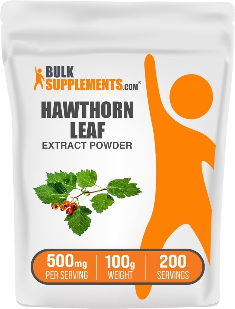 BulkSupplements.com Hawthorn Leaf Extract Powder - Hawthorn Leaf Supplement - Herbal Supplement, Vegan & Gluten Free, 500mg per Serving, 100g (3.5 oz) (Pack of 1)