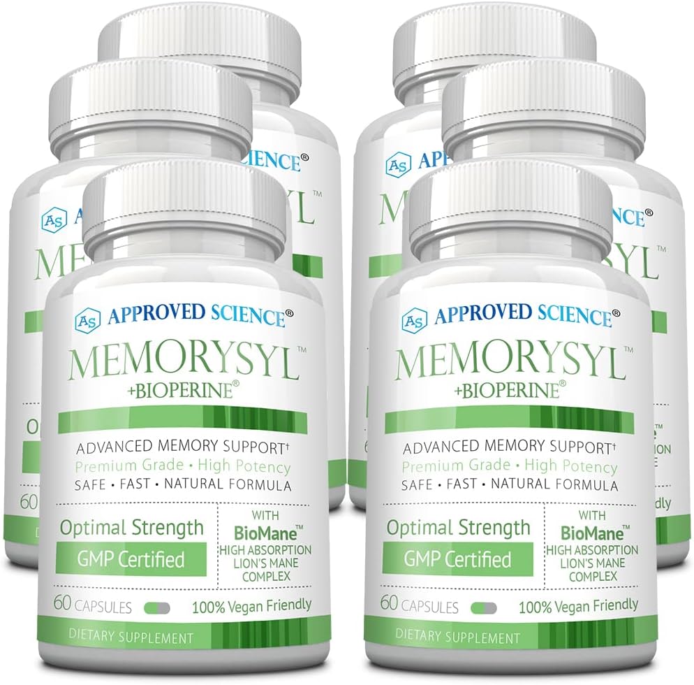Approved Science MemorySyl - Memory Boosting Supplement - Improve Focus and Concentration - Protect Against Cognitive Decline - with Lion’s Mane and BioPerine - 6 Month Supply - Vegan