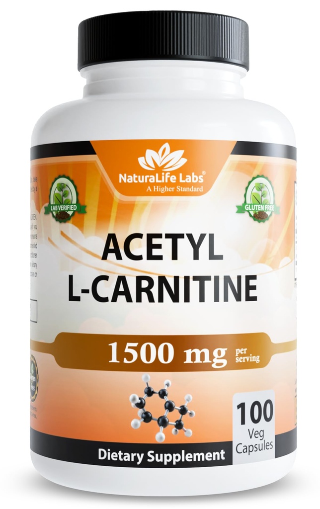 Acetyl L-Carnitine (ALCAR) 1500 mg por Serving – 100 cápsulas – No GMO, Libre de gluten, Vegan
