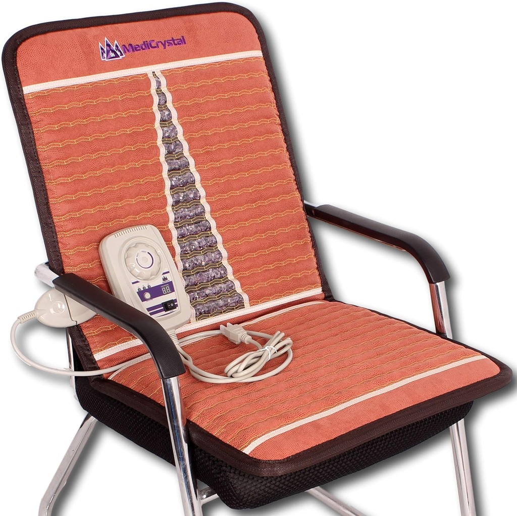MediCrystal Far Infrared Chair Mat - 40”L x 20”W - Amatista natural - FIR Calefacción 86-158 °F (30-70°C) - Ion negativo - Original Fabricante- Hot Stone Pad