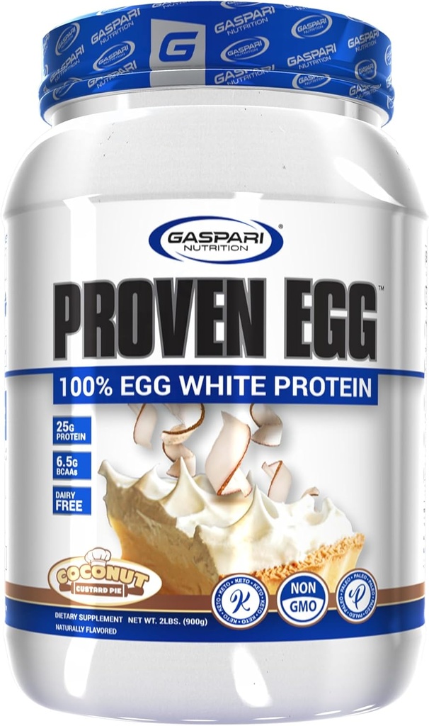 Gaspari Nutrition Proveed Egg, 100% Egg White Protein, 25g Protein, Keto Friendly, Dairy y Lactose Gratis, Soy Gratis (2 libras, Coconut Custard)