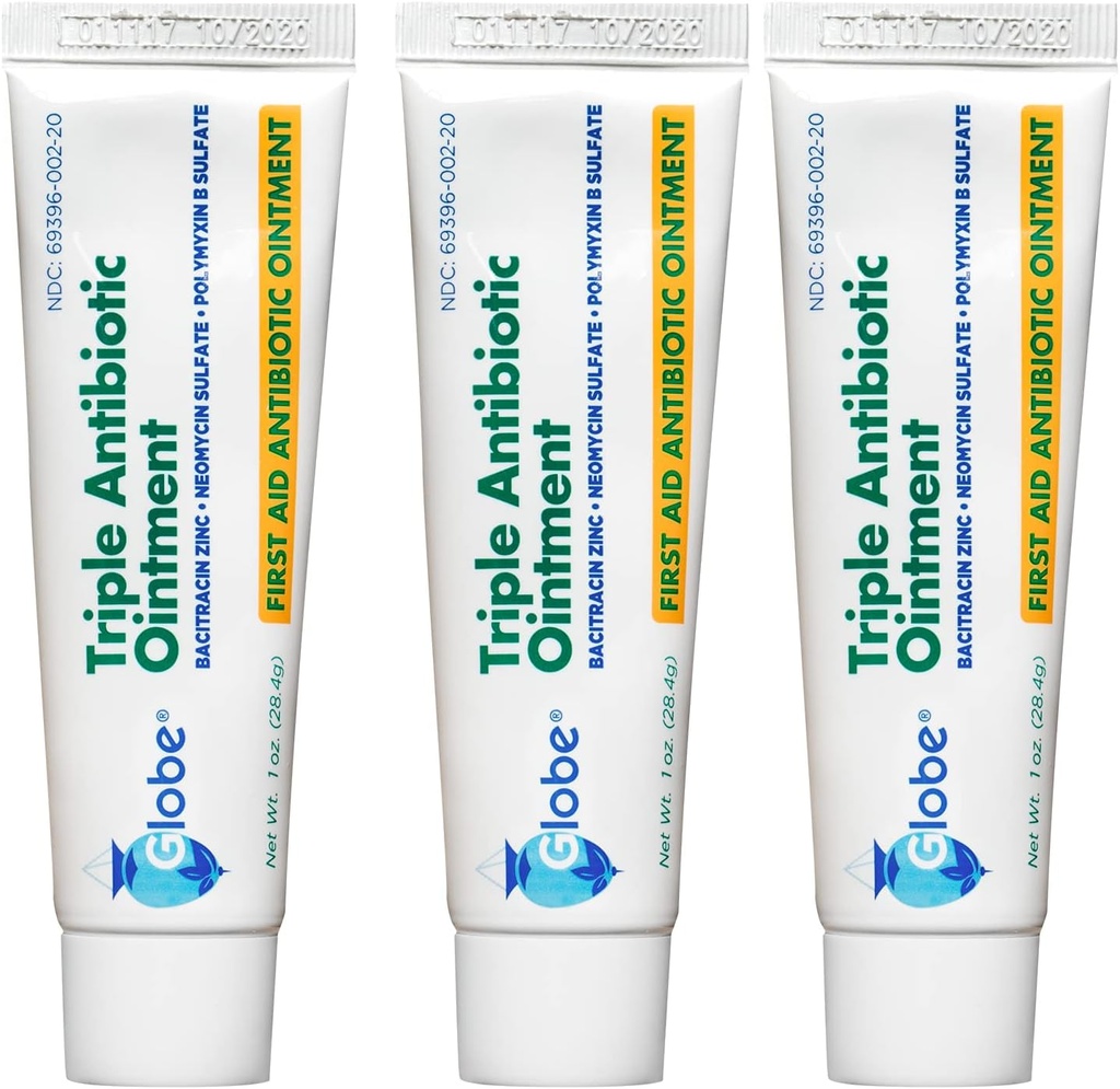 Globe (3 Pack 1oz Ungüento antibiótico triple, ungüento de primeros auxilios para rascacielos menores y heridos y prevención de la infección, comparación con los ingredientes activos de la marca líder (3 Pack)
