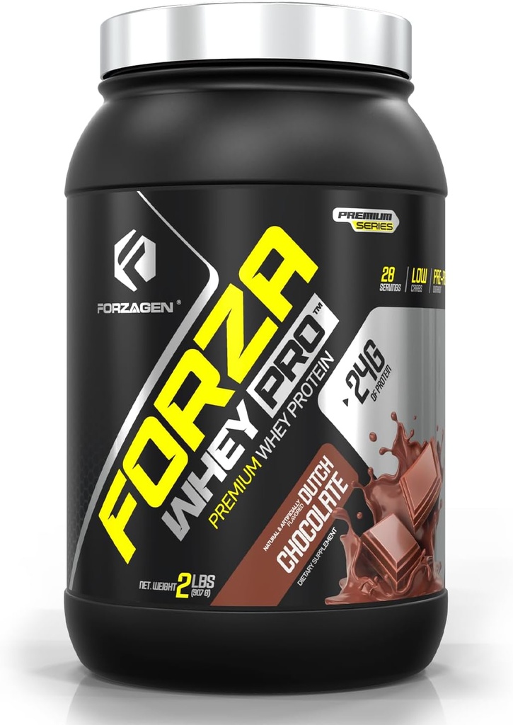 Forzagen Whey PRO Low Carb Protein Powder ← 24g of Protein per Serving, No Añadido Sugar, Gluten Free, Premium Whey for Shakes & Mixes for Men &amp; Women, BCAA  durable Dutch Chocolate, 2 lbs. (28 Servings)