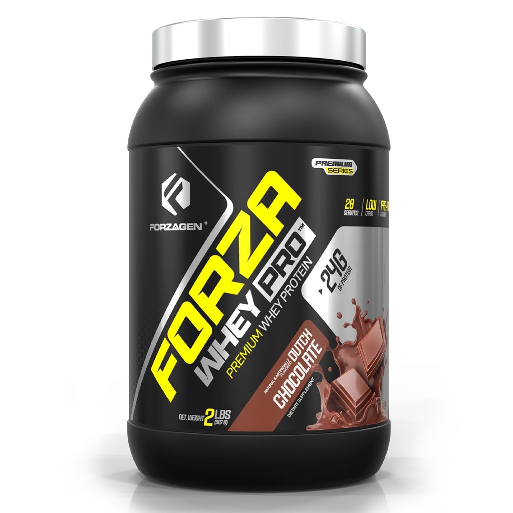 Forzagen Whey PRO Low Carb Protein Powder ← 24g of Protein per Serving, No Añadido Sugar, Gluten Free, Premium Whey for Shakes & Mixes for Men &amp; Women, BCAA  durable Dutch Chocolate, 2 lbs. (28 Servings)