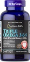 Puritan's Pride Premium Triple Active Omega 3-6-9 Fish, Flax, and Borage Oils, Dietary Supplement for Heart, Joint, and Cellular Health Support, 240 Rapid Release Softgels