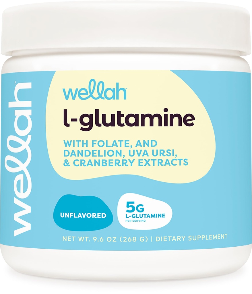 Wellah L-Glutamine Powder Unflavored (50 Servings) - 5g L-Glutamine Por Serving, Endulzado con Stevia