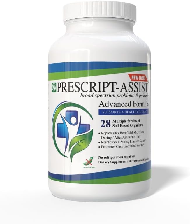 Prescript-Assist Prescipt-Assist Prebiotics " Probiotics for Digestive " Immune Health. 28 Strains Soil-Based Microflora - Vegan, apoya la recuperación del músculo " Gut Health, 90 cápsulas