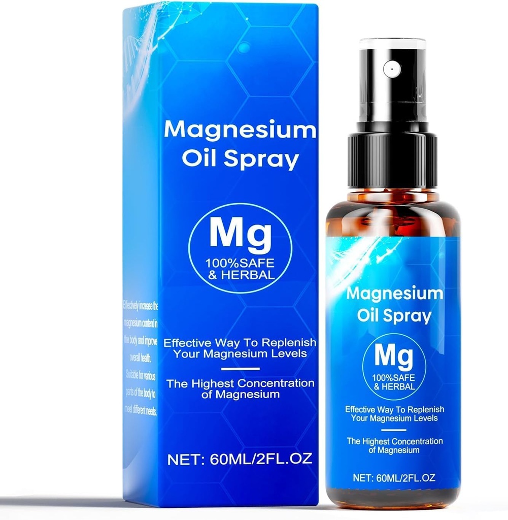 Magnesium Oil Spray, 60ml Magnesium Spray, 100% Organic Magnesium Oil Extra Strength, Promotes Calm Sleep and Relaxation, Magnesium Spray for Feet, Sleep, and Body, Easy to Absorb and Use