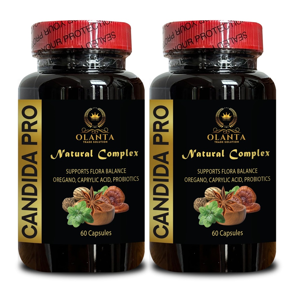 Complejo de apoyo de Candida - Cápsulas orgánicas de ácido caprílico, Suplemento de Candida, hierbas naturales para desintoxicación intestinal, regularidad de adultos y salud de Gut - 2 botellas 120 cápsulas