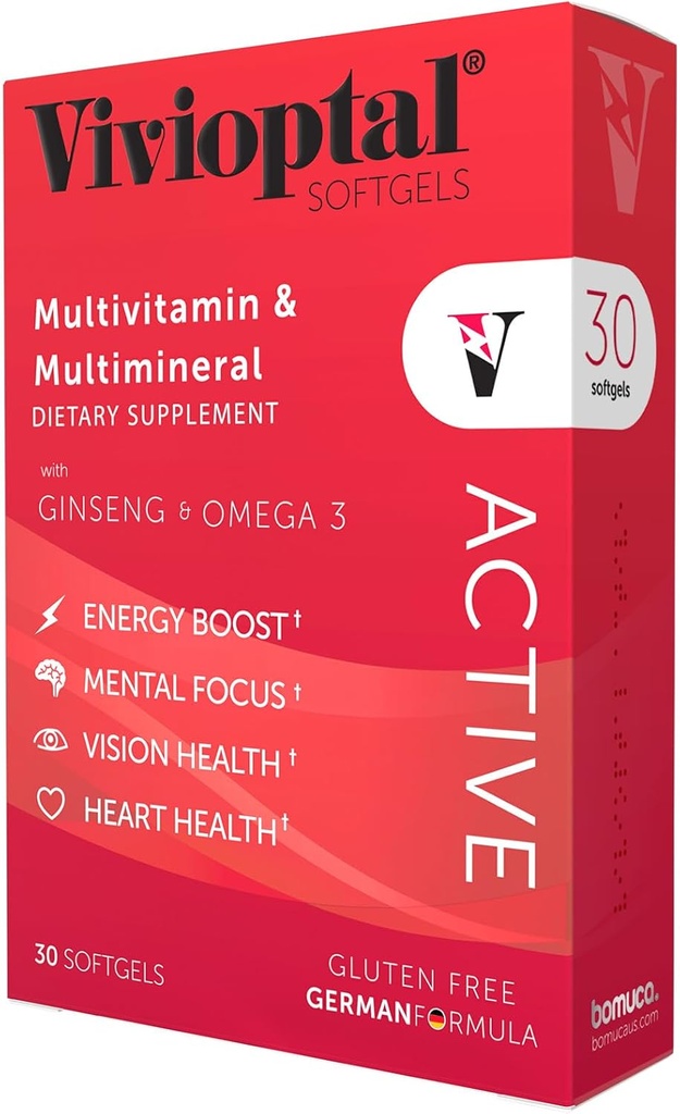 Vivioptal Active, 30 Softgels, Ginseng &amp; Omega 3, Multivitamin & Multimineral, Gluten Free, German Formula