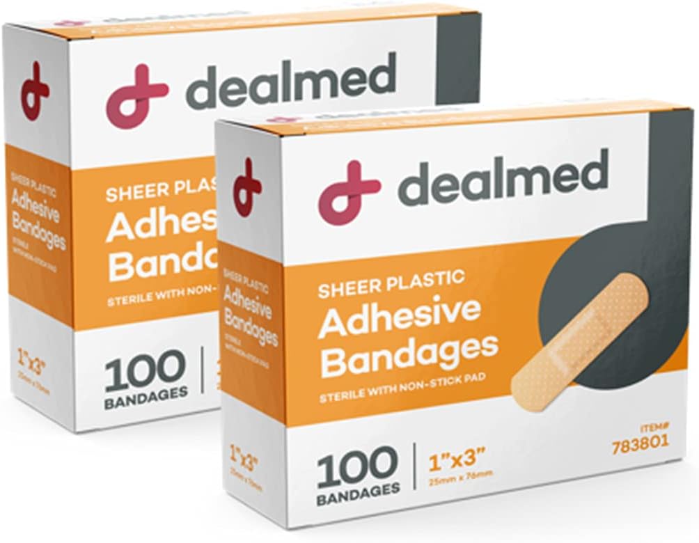 Bandages de adhesivo flexibles de chapa de plástico - 100 Conde (2 Pack) Bandages with Non-Stick Pad, Latex Free, Wound Care for First Aid Kit, 1" x 3"