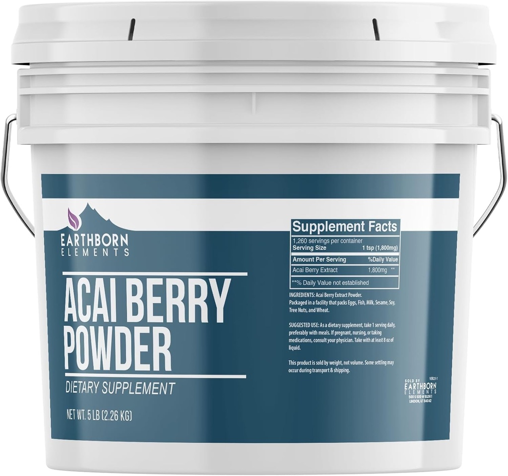 Elementos terrestres Acai Berry Powder, libre de gluten, resealable BPA-Free Bucket