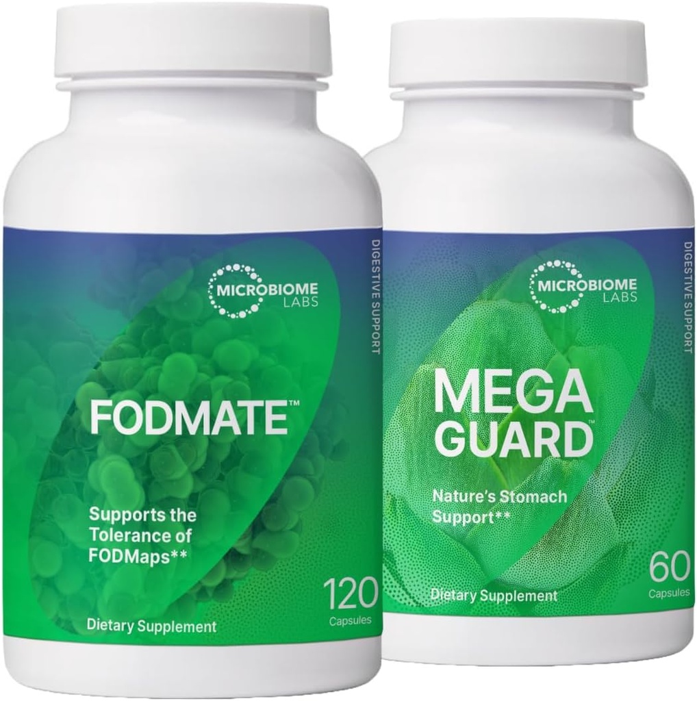 Microbiome Labs Digestion Support Bundle - FODMATE Digestive Enzymes & MegaGuard Digestive Aid with Ginger and DGL (2 Products)