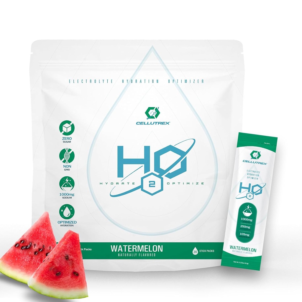 Celutrex® H2O Electrolytes – Electrolyte Powder Drink Mix, Zero Sugar, Natural Sal Hydration Packets for Recovery and Wellness, Watermelon, 20 Sticks