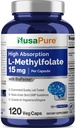 NusaPure L Methylfolate 15mg, 120 Veggie Capsules, Bioperina