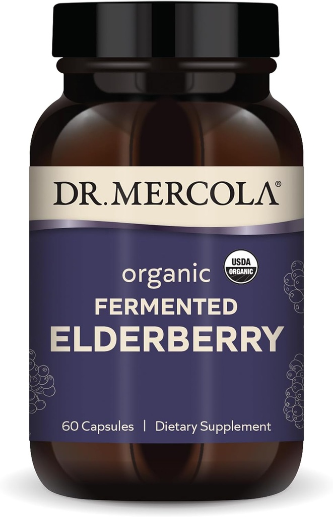 Dr. Mercola Organic Fermented Elderberry, 30 Servings (60 Capsules), Suplemento dietético, apoya la salud respiratoria, no GMO, certificado USDA Organic