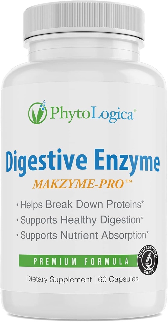 Enzimas digestivas, con Makzyme-Pro, Enzyme y Suplemento Probiótico, soporta la digestión saludable, mejora la absorción nutricional, no GMO, libre de gluten, vegano, natural, 60 cápsulas