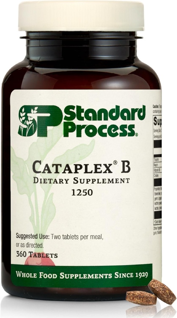 Proceso estándar Cataplex B - Fórmula entera de alimentos con Niacina, Vitamina B6, Thiamine e Inositol para la salud del corazón, metabolismo y mantenimiento del colesterol - 360 Tabletas