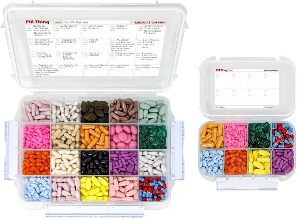 8 &amp; 20 Compartimiento Funda de gran peso con sello hermético - Caja de med impermeable de gas de silicona con mapa de medicamentos (Combo Pack - 20 &amp; 8 Compartimiento)