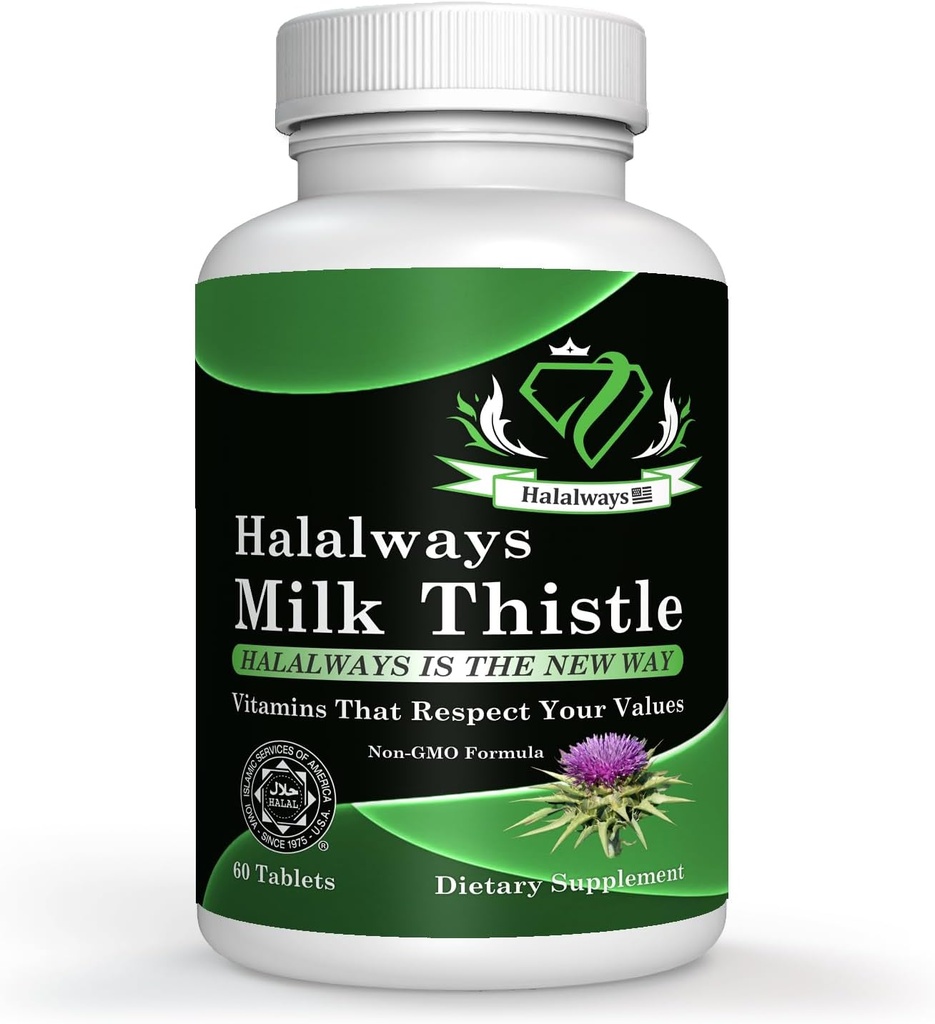 Halalways Milk Thistle Certified Halal Supplement Milk Thistle Liver Detox Supplement Gentle Herbal Liver Cleanse for Men &amp; Women - Liver Health Support - Non-GMO