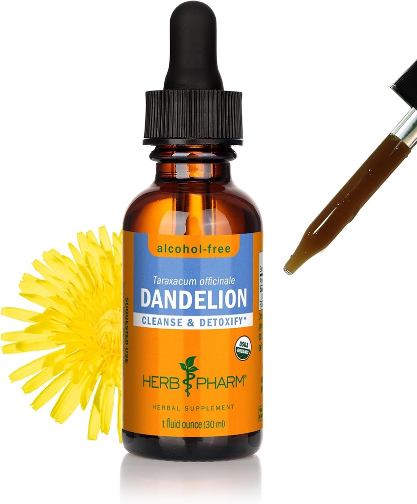 Herb Pharm Certified Orgánica Dandelion Liquid Extract for Cleansing and Detoxification, Alcohol-Free Glycerite, 1 Fl Oz