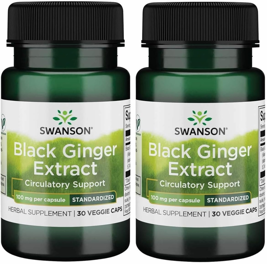 Extracto de jengibre negro Swanson - promueve la circulación sanguínea saludable y el Vigor físico - May Aid Heart Health, Muscle Tissue, y el bienestar mental - (30 cápsulas vegetales, 100 mg cada uno) (2 Pack)