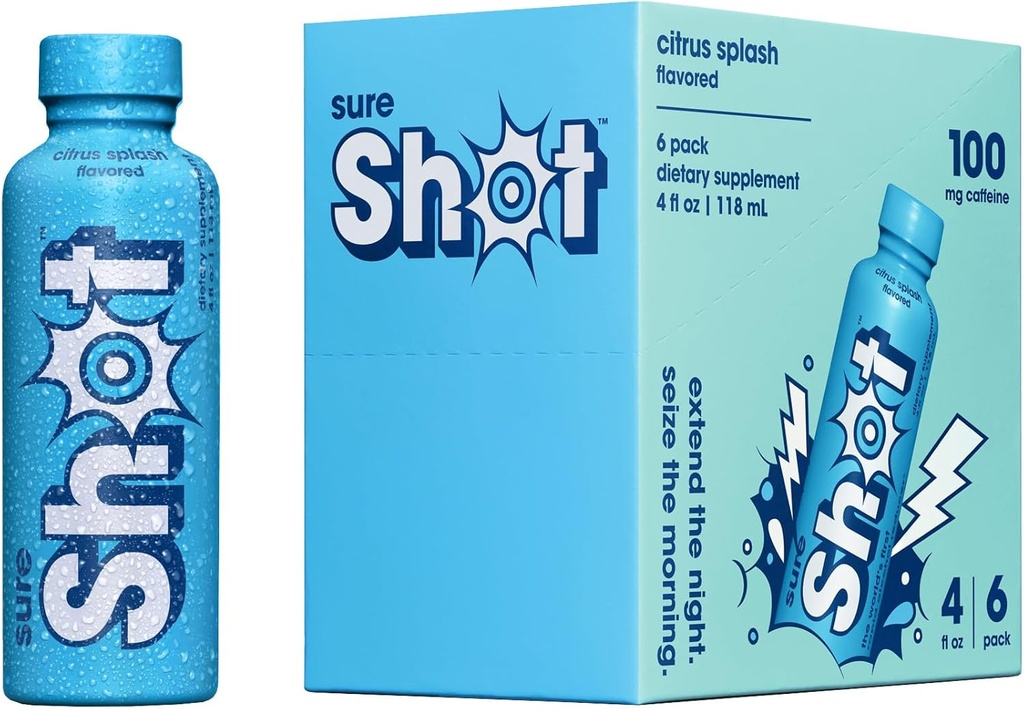 Sure Shot Recovery Drink, Citrus Splash (6 Pack) - Feel Better After Drinking, Wake Up Refreshed - Premium Hydration Beverage with Electrolytes & Vitamins for Liver & Gut Support, Energy & Focus, 4 Oz