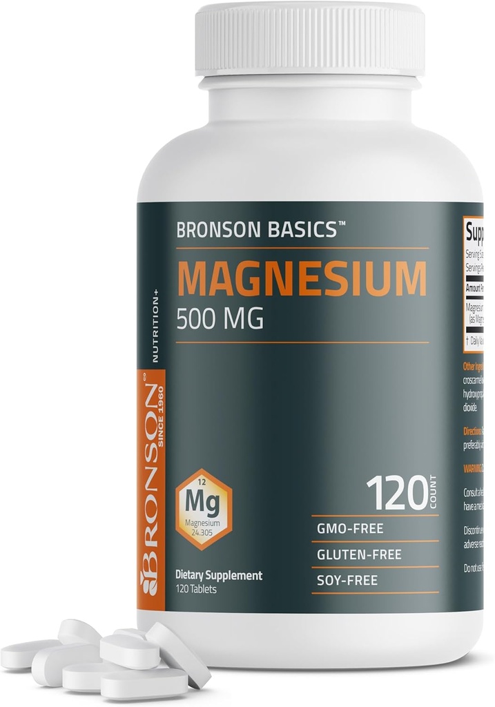 Bronson Magnesium 500 MG Supports Bone & Muscle Health & Nervous System Support - Non-GMO, 120 Vegetarian Tablets