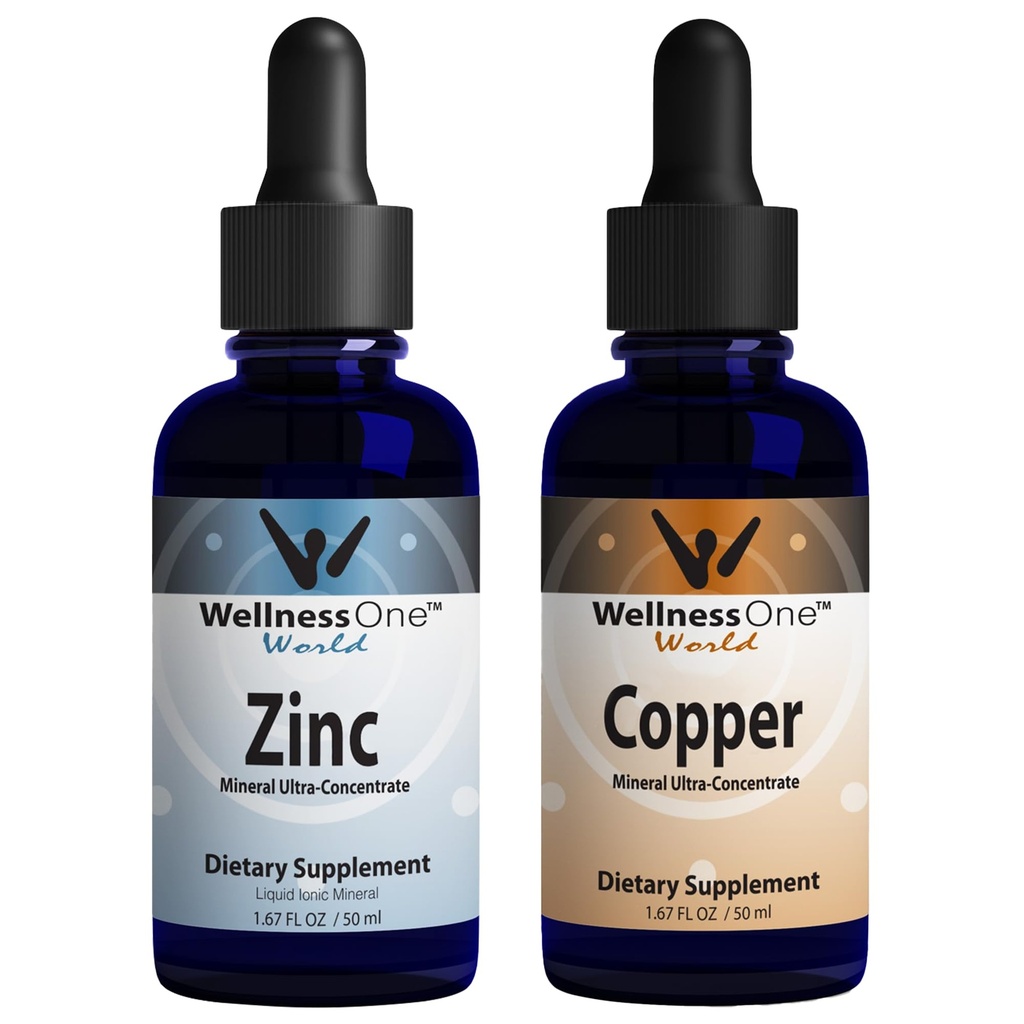 WellnessOne Ionic Liquid Zinc & Liquid Copper - Zinc-Copper Bundle to Support Immune System & Joint, Nerve & Bone Health - 1.67 fl oz Zinc & Copper Liquid Drops