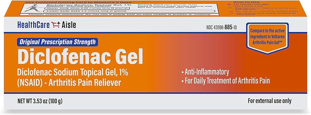 HealthCareAisle Diclofenac Gel, 1%, Arthritis Pain Relief - 100 g tubo - Original Prescription Strength (NSAID)