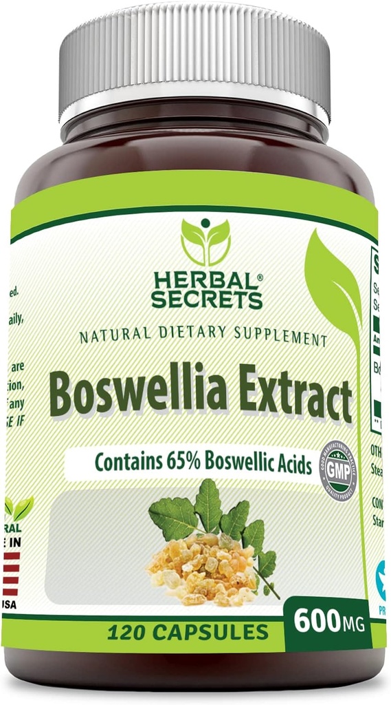 Secretos Herbal Boswellia Serrata Extracto (65% Ácidos Boswellicos) 600 mg 120 cápsulas Suplemento - No GMO - Gluten Free