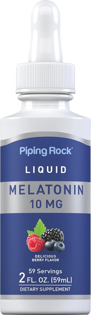 Piping Rock Liquid Melatonin 10mg Silencio 2 fl oz Silencio Berry Flavor Drops Silencio No GMO, Gluten Free Adult Supplement