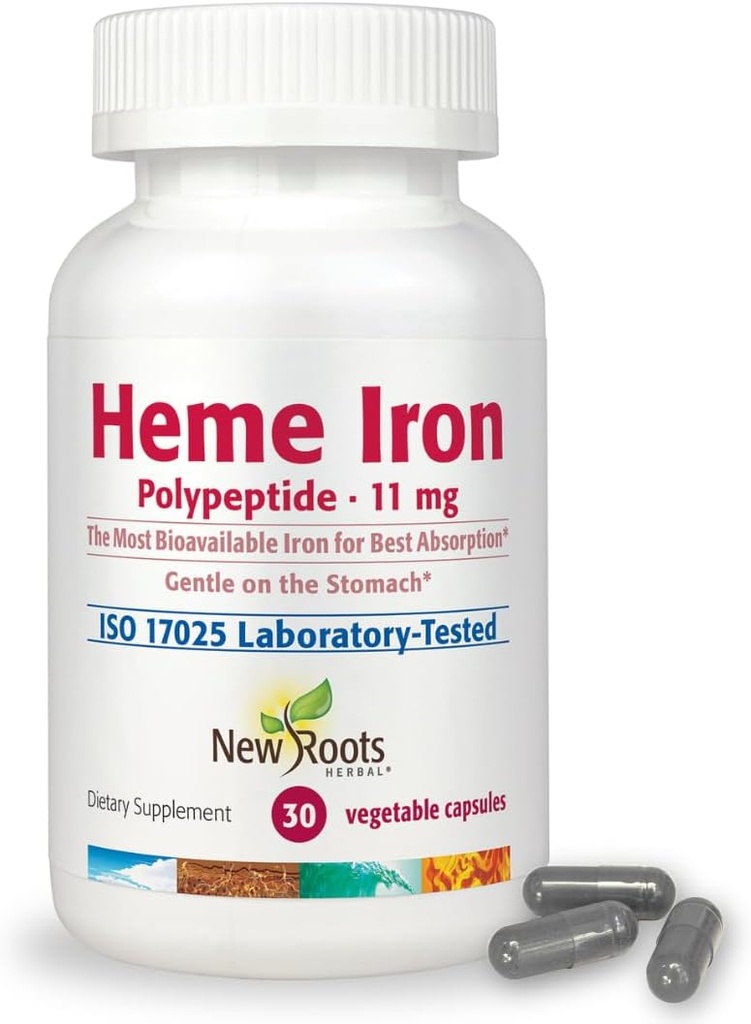 NOTICIAS ROOTS HERBAL Heme Iron Suplemento con vitamina C & B12 para la mejor absorción Silencio Iron Deficiency Apoyo Silencioso Hemoglobin Suplementos Diseñados por los médicos naturopáticos Silencio bajo-FODMAP (30 cápsulas)