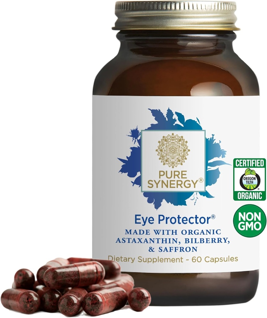 PURE SYNERGY Eye Protector TENIDO 100% Natural, Vegan Eye Health Supplement TEN with Organic Astaxanthin, Lutein, " Zeaxanthin Silencio for Healthy Vision (60 Capsules)