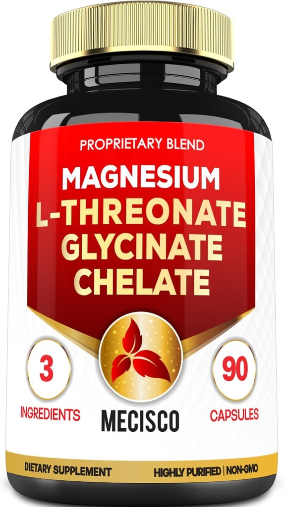 1500mg Magnesium L-Threonate Suplemento con Magnesium Bisglycinate &amp; Magnesium Chelate - Soporte para la Mente Confortable, Bone Health & Brain Health - 90 cápsulas