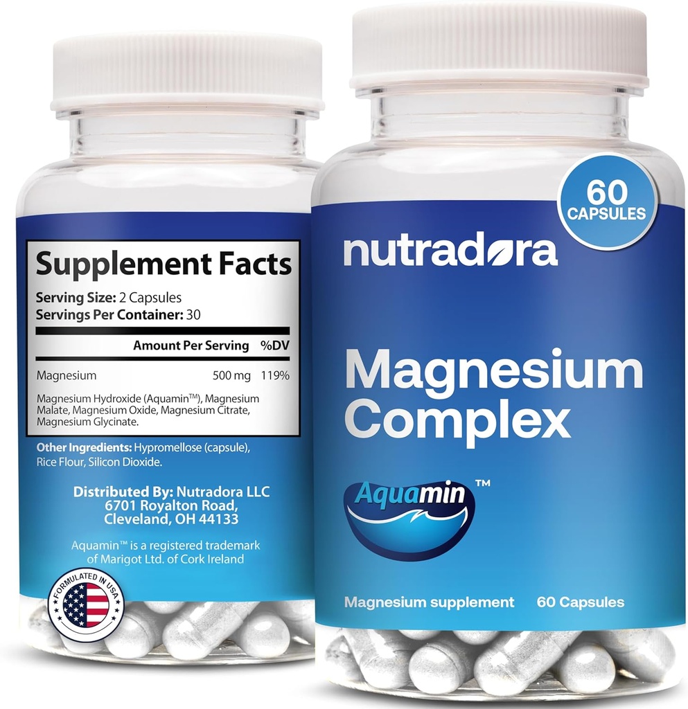 Suplemento Complejo de Magnesio 500 mg para Hombres - Magnesio Glycinate " óxido para mejor sueño, músculo, " Salud del corazón, Formulado en EE.UU., 60 cápsulas (Pack of 1)