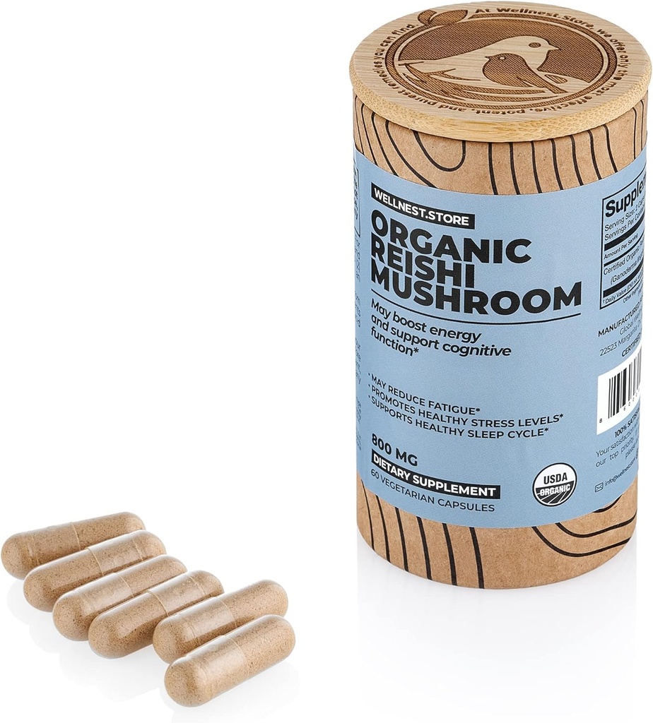 Reishi Organic Mushroom Supplement Capsules ANTE Ganoderma Extract, Immune Support Supplement ¦ Boosts Energy, Fights Fatigue & Supports Cognitive Function ¦ Mushroom Extract Capsules (60)