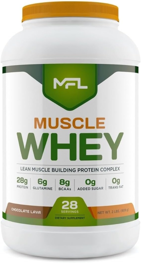MFL Muscle Whey Protein l 28g de Protein l 8g BCAAs l Keto Friendly l Low Carbs l 2 lbs (Chocolate Lava)