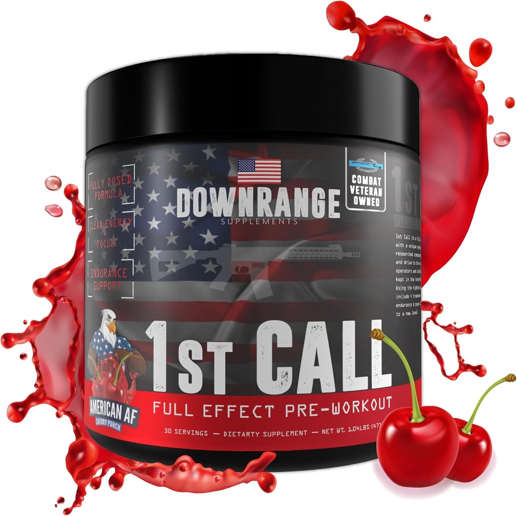 DownRange 1st Call Pre Workout Powder, Preworkout for Men and Women, Amino Acid Beta Alanine, Caffeine &amp; More for Pump, Energy and Focus Support, 30 Servings (Cherry Punch)