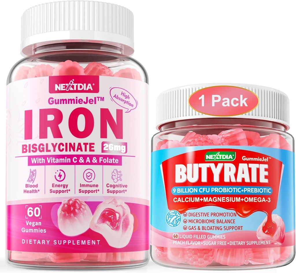 Butyrate Gummies + Iron Bisglycinate 26mg Gummies rellenos