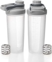 EYMPEU 2 Pack Shaker Botellas para Protein Mixes BPA & libre de ftalato, tapa de tornillo sólido Leakproof Shaker Cup Dishwasher Caja de seguridad para Protein Shakes 24oz, Clear Grey