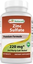 Mejores Naturales Sulfato de zinc 220 mg 120 Tabletas - 3er laboratorio de partido probado - hecho en los EE.UU. - Gluten Gratis &amp; No GMO