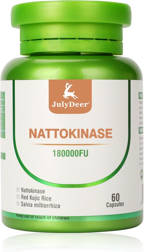 Suplementos de Nattokinasa 180, 000FU Botella entera 60 cápsulas, 6, 000FU 2 cápsulas Suplementos nutricionales diarios Enzimas sistémicos Vegetarian Friendly for Cardiovascular and Circulatory Support